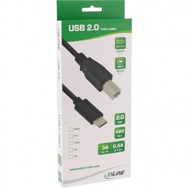 Imagine Cablu USB 2.0 type C la USB-B T-T 5m, InLine IL35765