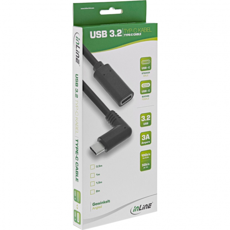 Imagine Cablu prelungitor USB 3.2 type C T-M unghi 90 grade 3A 1m, Inline IL35781