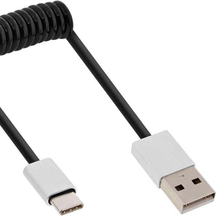 Imagine Cablu USB 2.0 type C la USB-A spiralat 2m, InLine IL35872