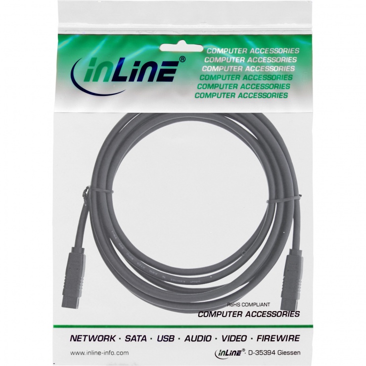 Imagine Cablu Firewire 9 pini la 9 pini 5m, InLine 39905