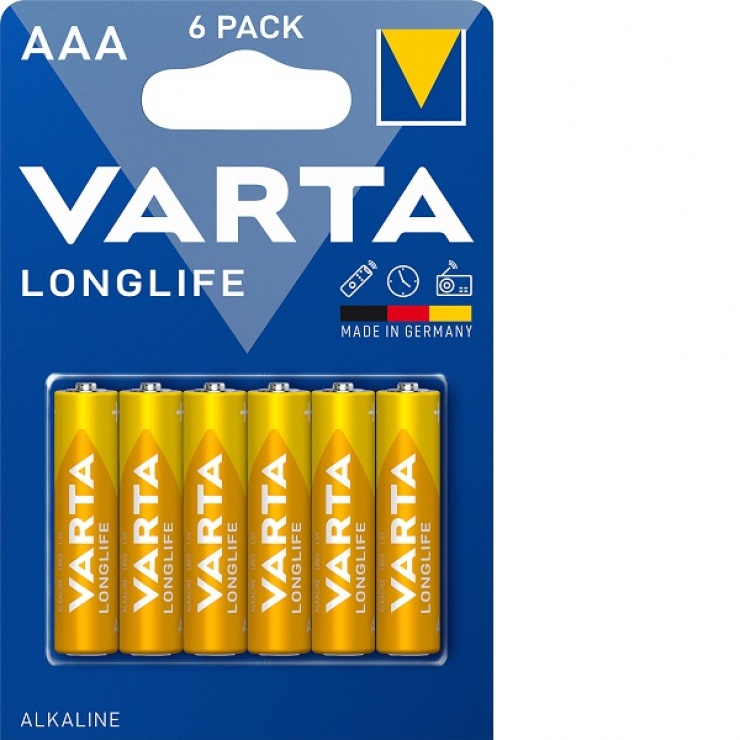 Imagine Set 6 buc baterie alcalina LR3/AAA Longlife, Varta