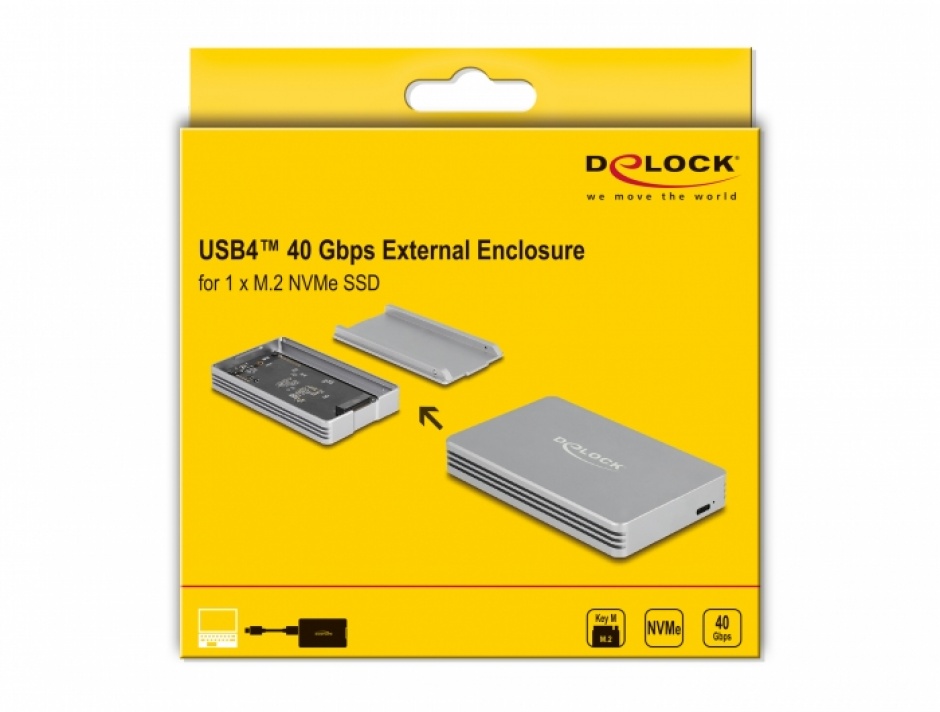 Imagine Rack extern USB 4 Gen3x2 tip C la M.2 NVMe SSD, Delock 42018