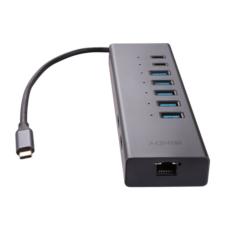 Imagine Docking station USB type C la 2 x HDMI 8K30Hz/4K120Hz MST/3xUSB-A/1xUSB-C/Gigabit LAN/PD 100W, Lindy