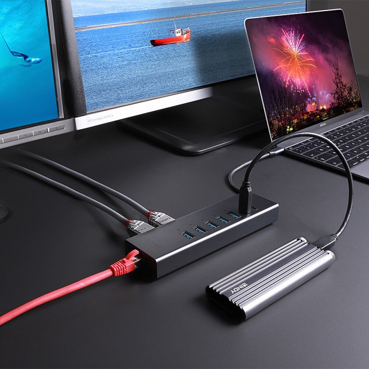 Imagine Docking station USB type C la 2 x HDMI 8K30Hz/4K120Hz MST/3xUSB-A/1xUSB-C/Gigabit LAN/PD 100W, Lindy