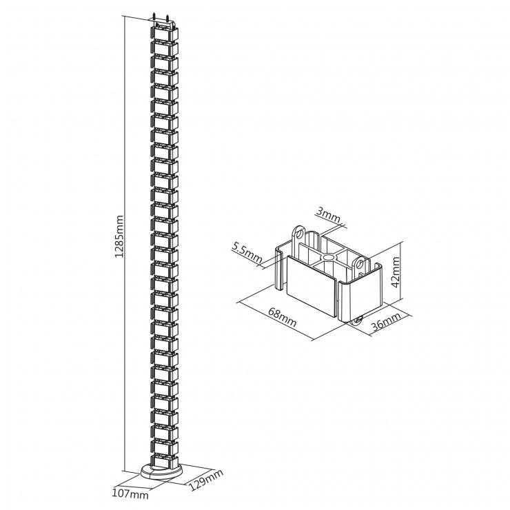 Imagine Organizator cabluri/canal cablu inaltime reglabila 68x36mm max. 1.28m Alb, InLine IL59996C