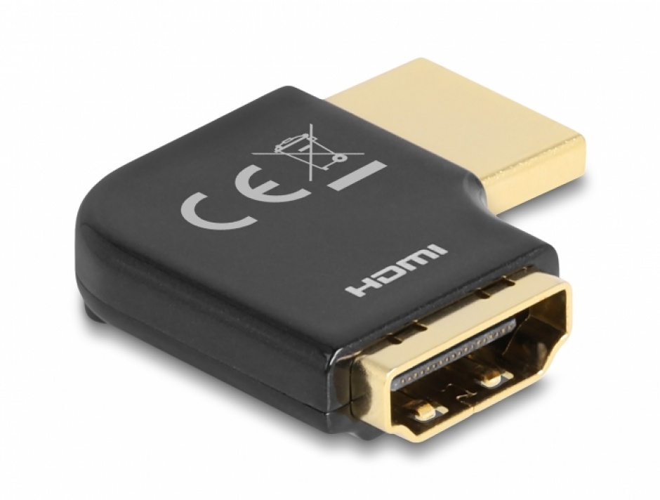 Imagine Adaptor HDMI 8K60Hz T-M unghi 90 grade stanga metalic, Delock 60018