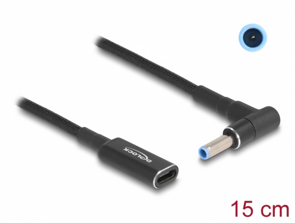 Imagine Adaptor de incarcare laptop USB type C la HP 4.5 x 3.0 mm M-T 0.15m, Delock 60031
