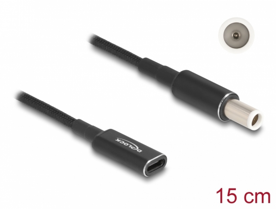 Imagine Adaptor de incarcare laptop USB type C la Dell 7.4 x 5.0 mm M-T 0.15m, Delock 60037