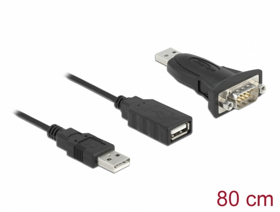 Imagine Adaptor USB la serial DB9 RS232 FTDI + cablu prelungitor 0.8m, Delock 61506