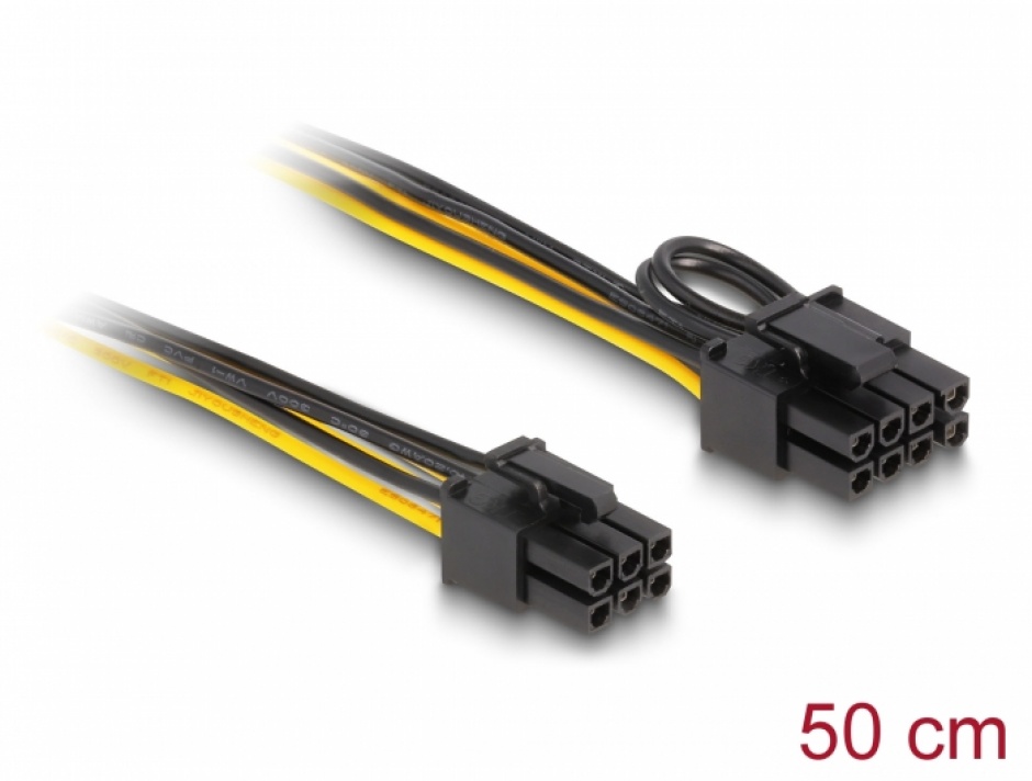 Imagine Cablu de alimentare PCI Express 6 pini la PCI Express 6+2 pini T-T 0.5m, Delock 83004