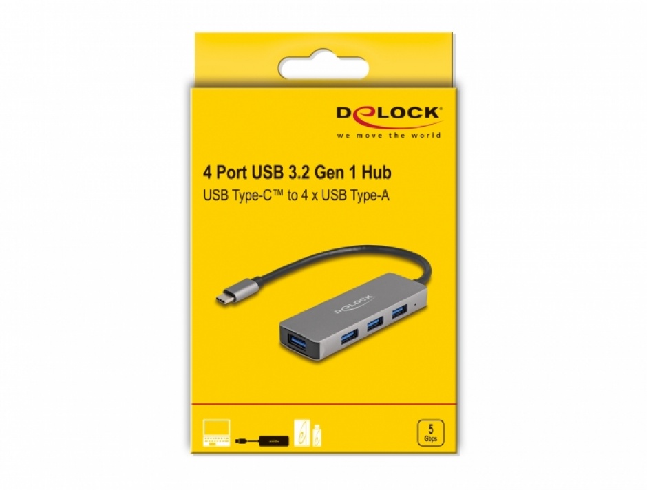 Imagine HUB USB 3.2 Gen1 type C la 4 x USB-A, Delock 63173