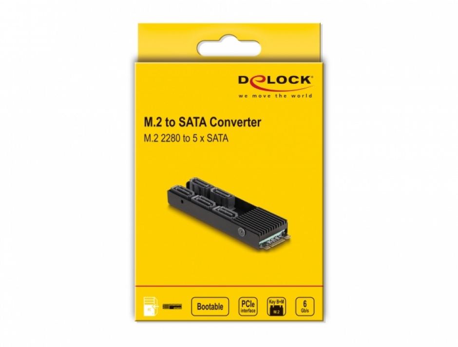 Imagine Convertor M.2 2280 Key B+M la 5 x SATA cu racire, Delock 64051