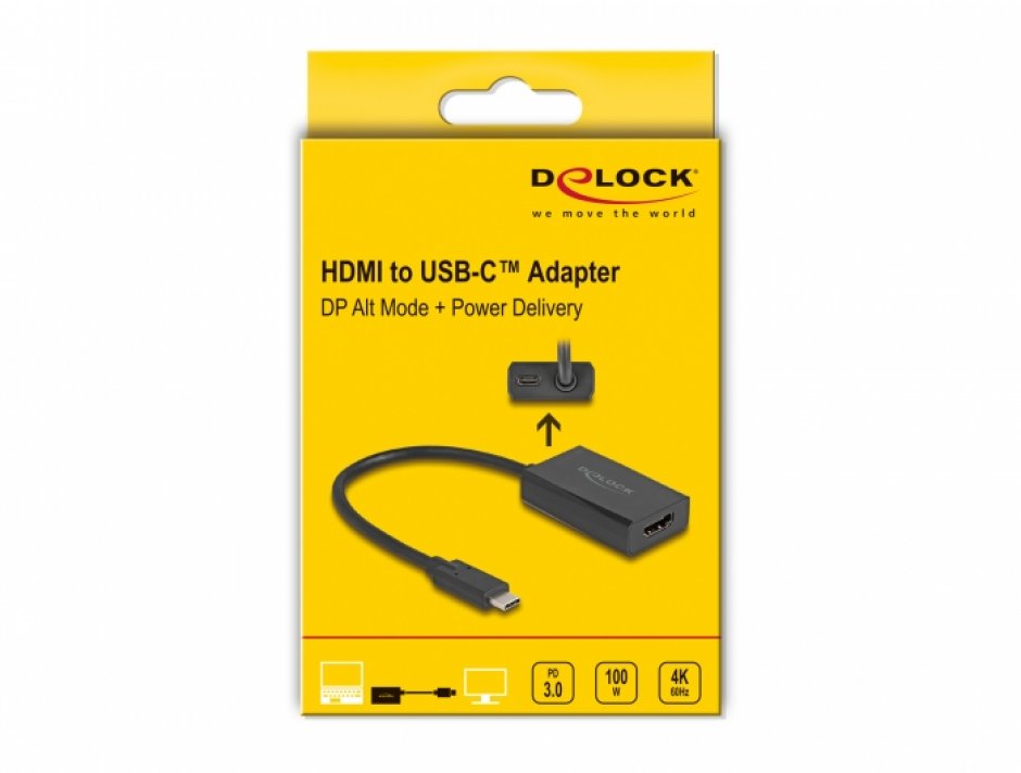 Imagine Adaptor HDMI la USB type C (DP Alt Mode) 4K60Hz PD 100W M-T, Delock 61058