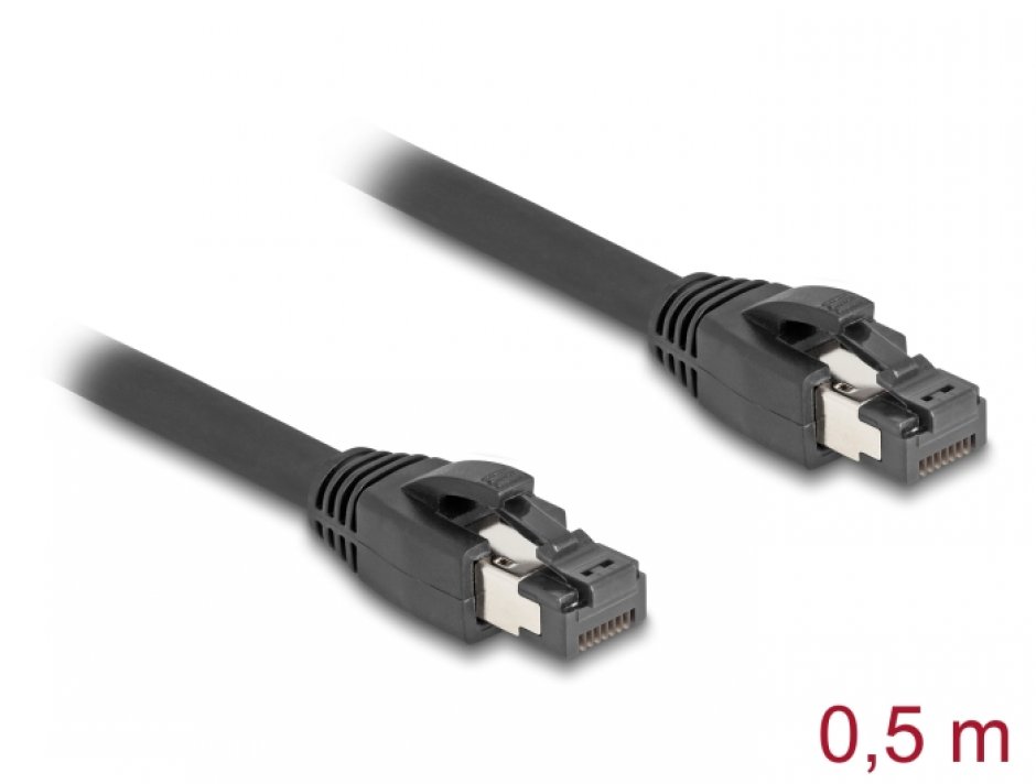 Imagine Cablu de retea RJ45 Cat. 8.1 S/FTP LSOH 0.5m Negru, Delock 80232