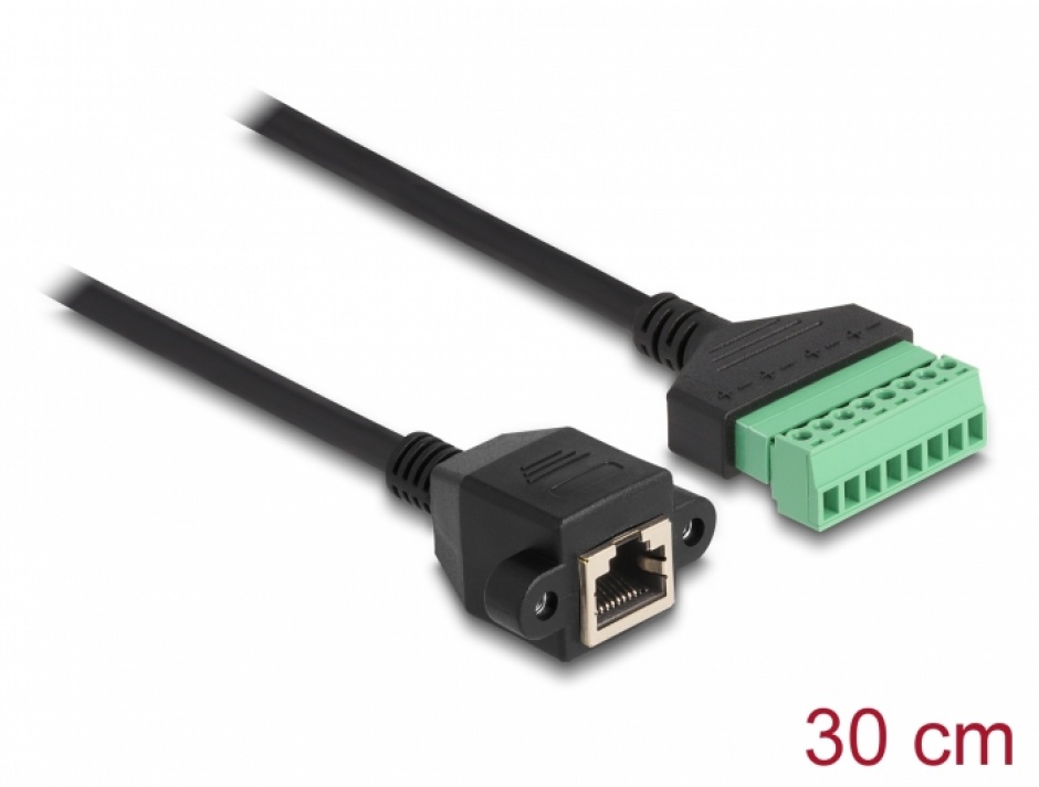Imagine Cablu de retea RJ45 cat.6 la terminal bloc 0.3m Negru, Delock 66054