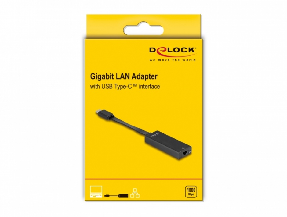 Imagine Adaptor USB 3.1 type C la Gigabit LAN Slim, Delock 66246