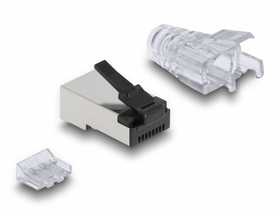 Imagine Set 50 buc conector de retea RJ45 FTP pentru Cat.6 + manson transparent, Delock 66906