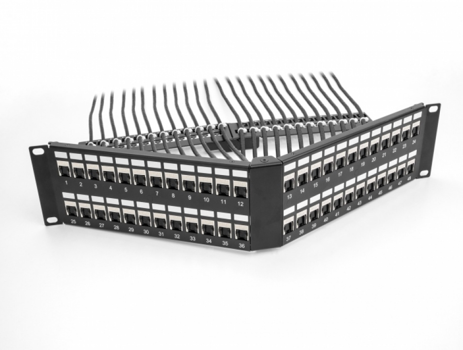 Imagine Patch panel 19" pentru 48 x keystone 2U unghi, Delock 66977