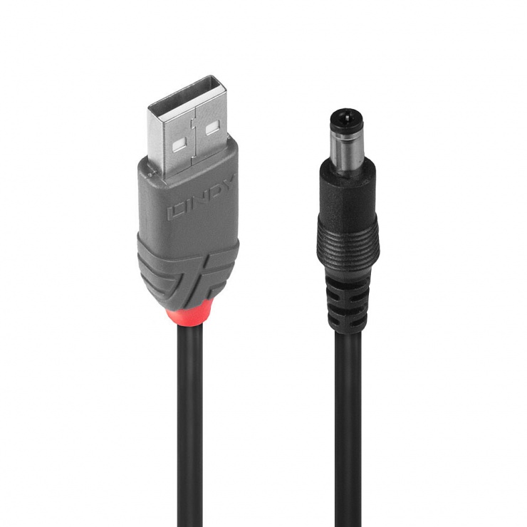 Imagine Cablu de alimentare USB la DC 5.5mm x 2.1mm 1.5m, Lindy L70268