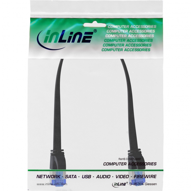 Imagine Cablu de retea RJ45 flat FTP Cat.6A 0.25m Negru, InLine IL75712S