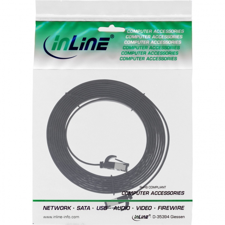 Imagine Cablu de retea RJ45 flat FTP Cat.8.1 5m Negru, InLine IL75805S
