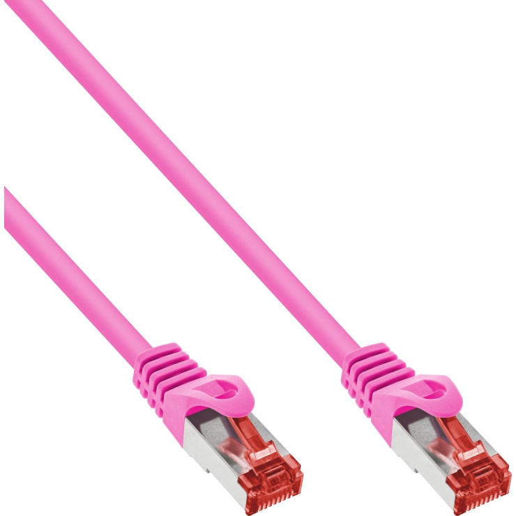 Imagine Cablu de retea RJ45 S/FTP PiMF Cat.6 10m Roz, InLine IL76400M