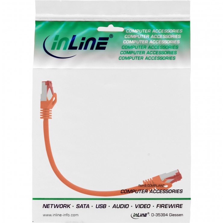 Imagine Cablu de retea RJ45 Cat.6 SFTP PiMF 0.5m Orange, InLine IL76450O