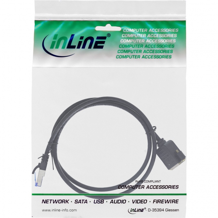 Imagine Cablu prelungitor RJ45 S/FTP (PiMf) Cat.6A 1.5m Negru, InLine IL76514X