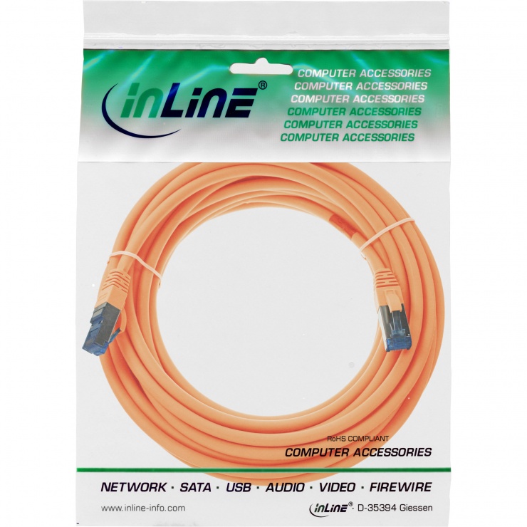 Imagine Cablu de retea RJ45 Cat.6A SFTP PiMF 10m Orange, InLine IL76800O