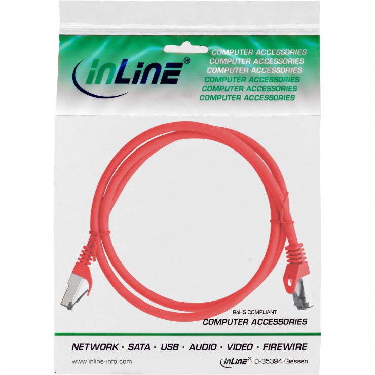Imagine Cablu de retea RJ45 S/FTP PiMF Cat.8.1 LSOH 3m Rosu, InLine IL78803R