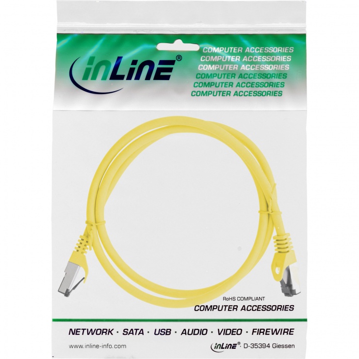 Imagine Cablu de retea RJ45 S/FTP PiMF Cat.8.1 LSOH 1m Galben, InLine IL78801Y