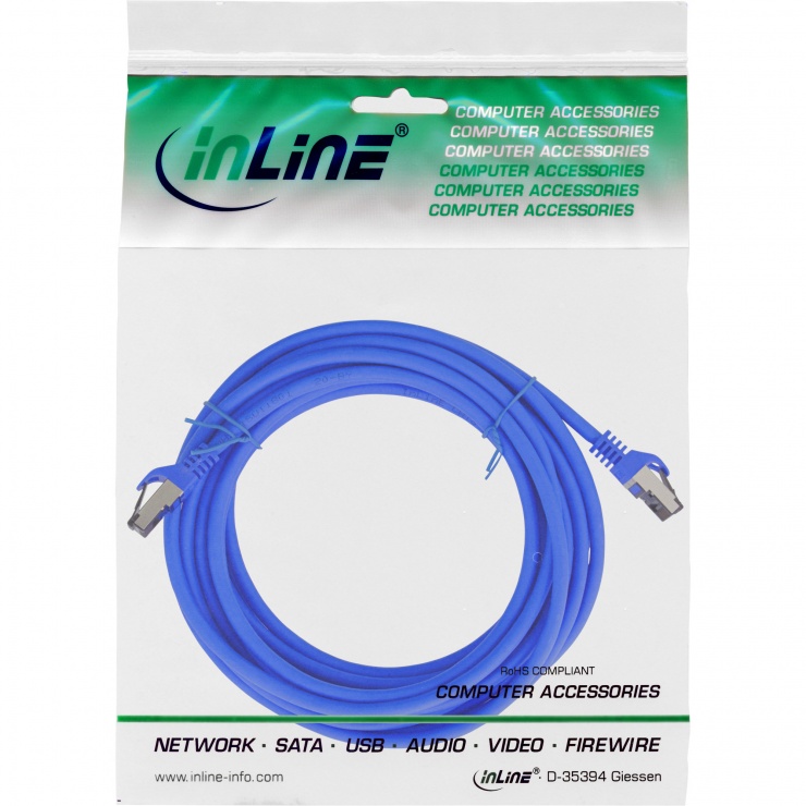 Imagine Cablu de retea RJ45 S/FTP PiMF Cat.8.1 LSOH 5m Albastru, InLine IL78805B
