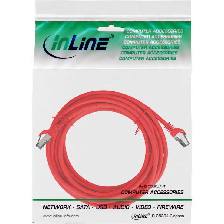 Imagine Cablu de retea RJ45 S/FTP PiMF Cat.8.1 LSOH 15m Rosu, InLine IL78815R