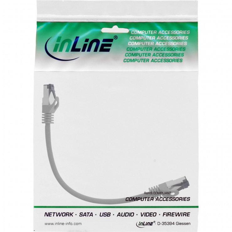 Imagine Cablu de retea RJ45 S/FTP PiMF Cat.8.1 LSOH 0.25m Gri, InLine IL78822