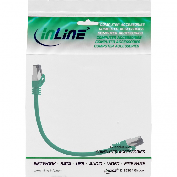 Imagine Cablu de retea RJ45 S/FTP PiMF Cat.8.1 LSOH 0.25m Verde, InLine IL78822G