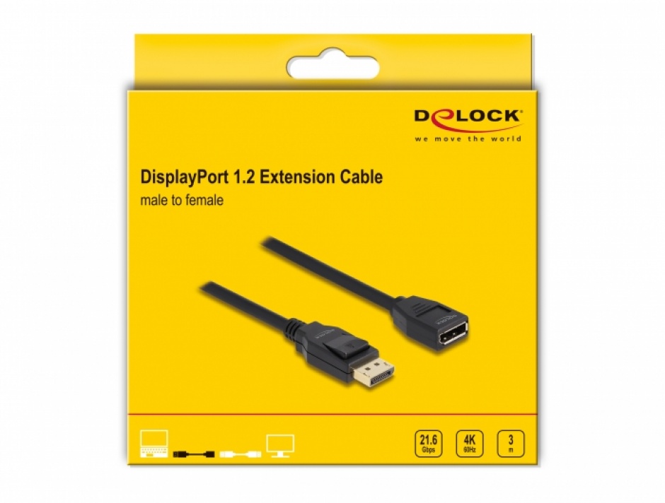 Imagine Cablu prelungitor Displayport 4K60Hz T-M 3m, Delock 80003