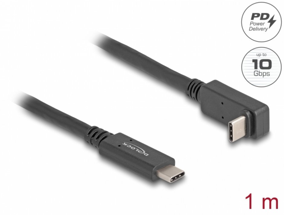 Imagine Cablu USB 3.2 Gen2 type C 4K60Hz/60W unghi sus/jos-drept E-Marker T-T 1m, Delock 80034