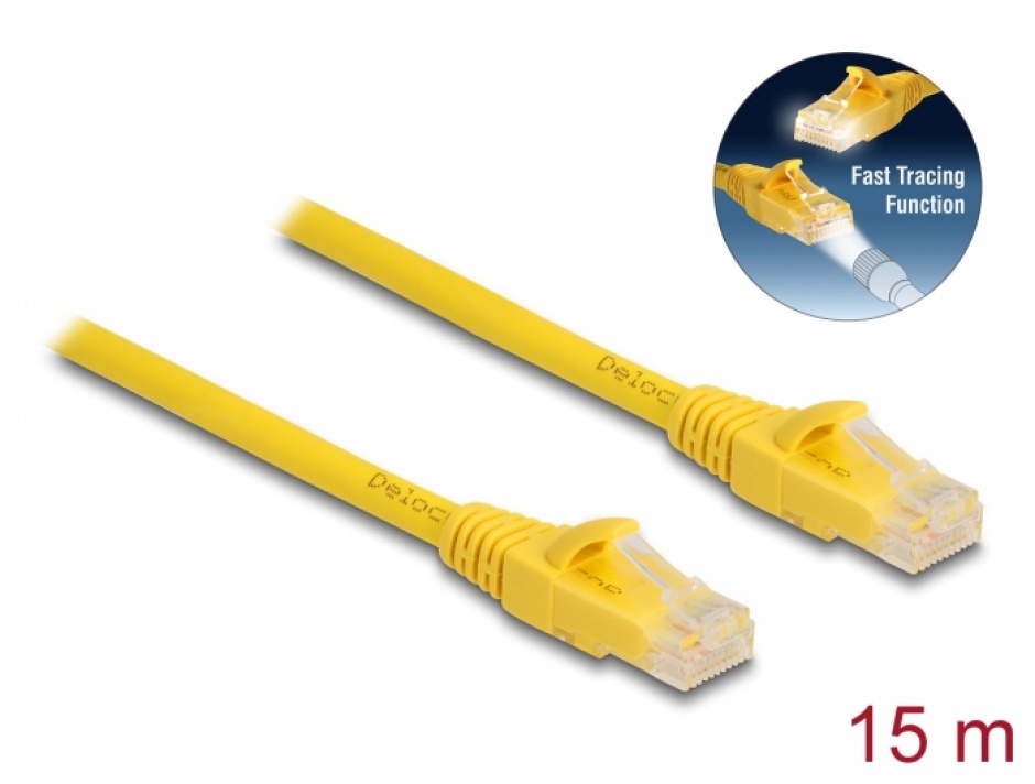 Imagine Cablu de retea RJ45 6A UTP Fast Tracing 15m Galben, Delock 80106