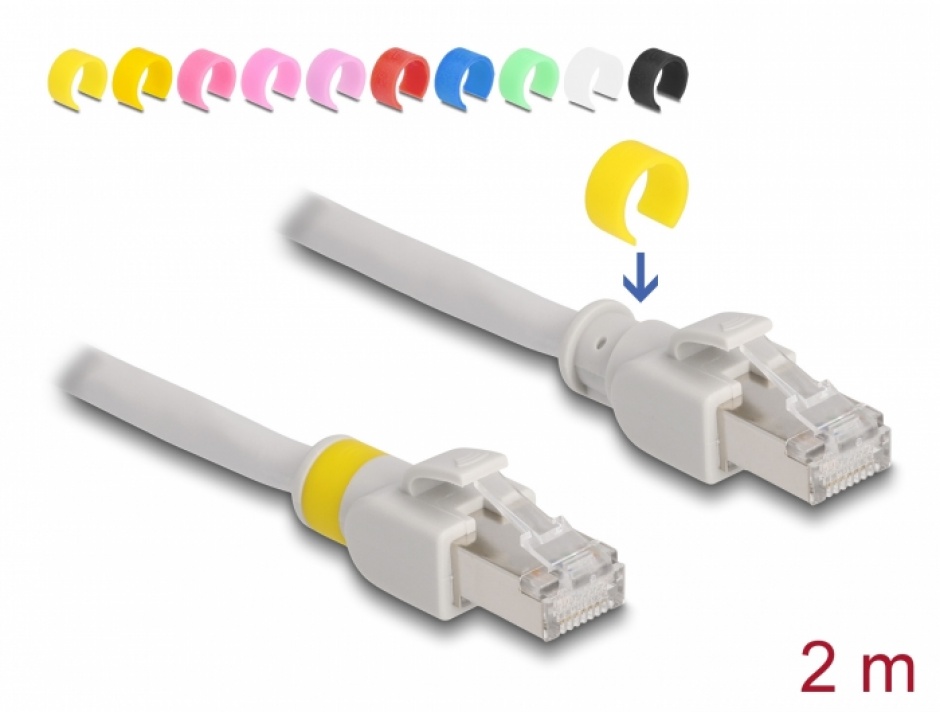 Imagine Cablu de retea RJ45 Cat.6A FTP + 20 cleme colorate 2m Gri, Delock 80119