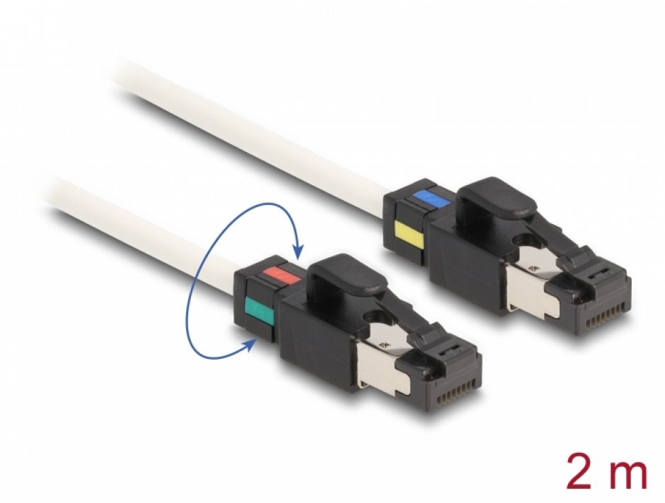 Imagine Cablu de retea RJ45 Cat.6A S/FTP cu cleme colorate rotative 2m Alb, Delock 80170