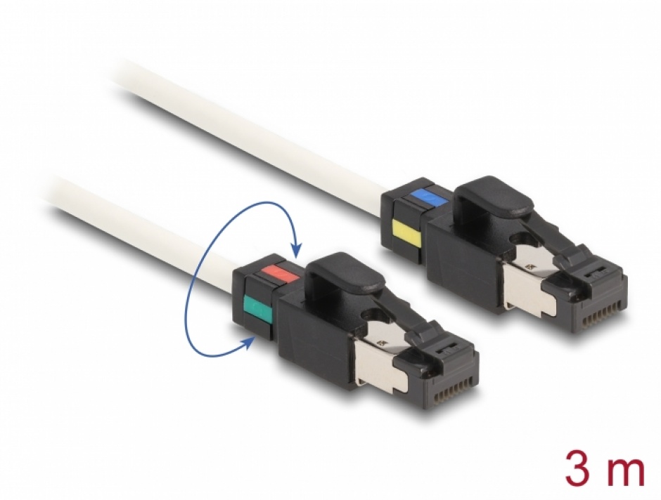 Imagine Cablu de retea RJ45 Cat.6A S/FTP cu cleme colorate rotative 3m Alb, Delock 80171