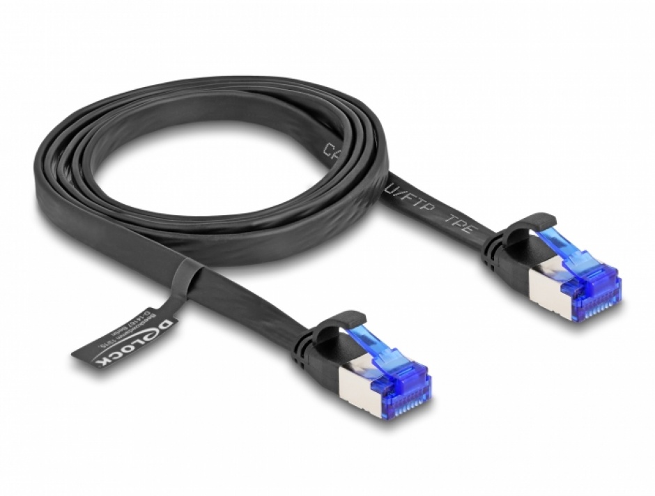 Imagine Cablu de retea RJ45 FTP Cat.6A flat/flexibil 1m Negru, Delock 80175