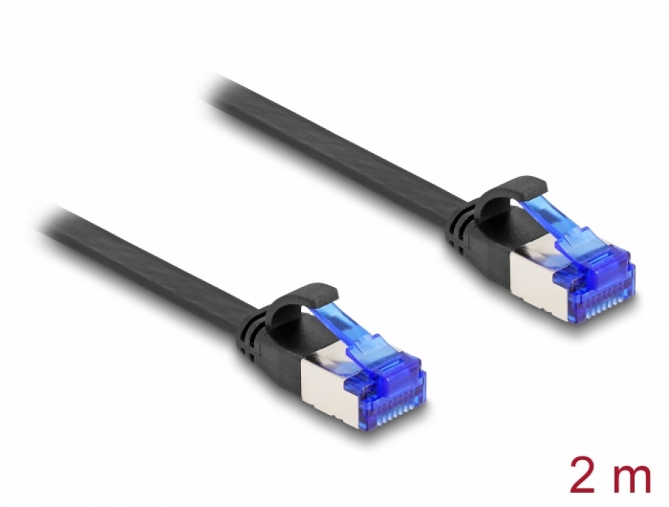 Imagine Cablu de retea RJ45 FTP Cat.6A flat/flexibil 2m Negru, Delock 80176