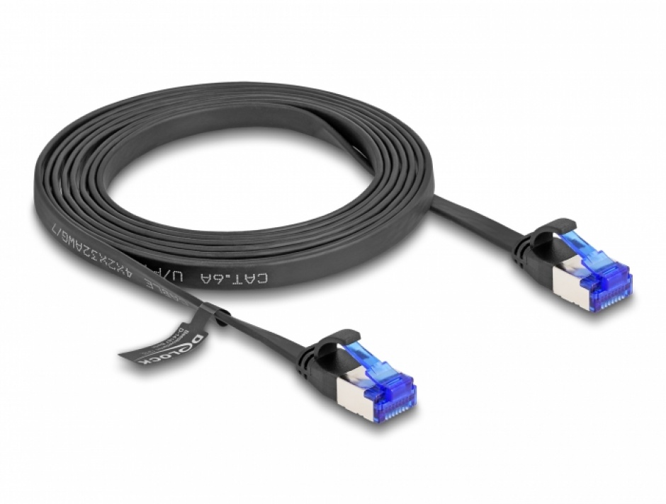 Imagine Cablu de retea RJ45 FTP Cat.6A flat/flexibil 2m Negru, Delock 80176