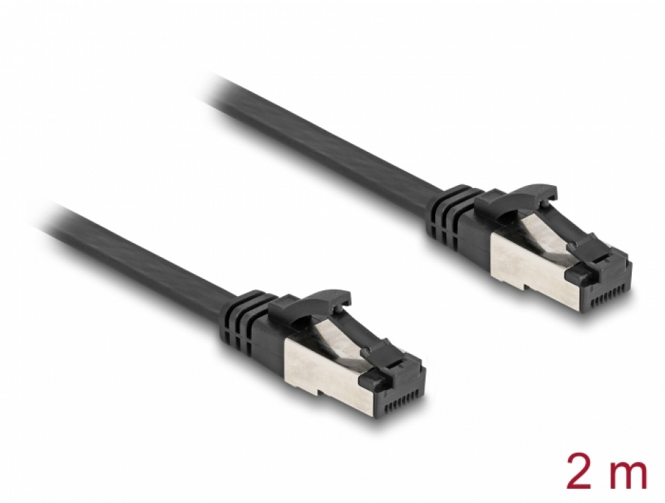 Imagine Cablu de retea RJ45 FTP Cat.8.1 flat/flexibil 2m Negru, Delock 80180