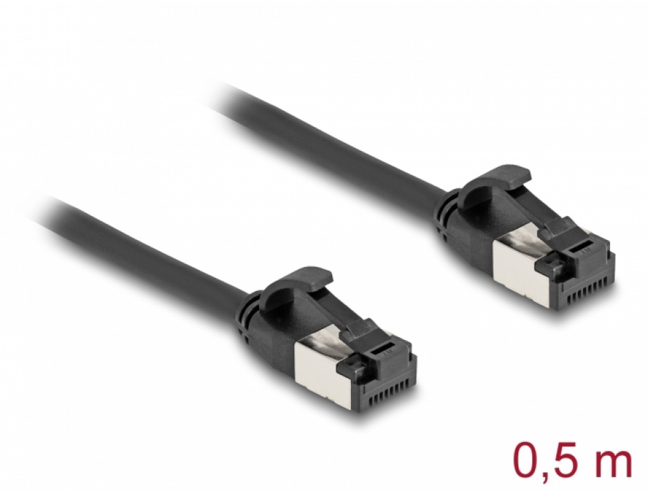 Imagine Cablu de retea RJ45 FTP Cat.8.1 flexibil 0.5m Negru, Delock 80182
