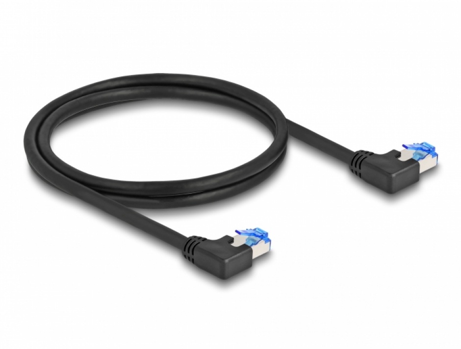 Imagine Cablu de retea RJ45 Cat.6A LSOH SFTP unghi 90 grade stanga 1m Negru, Delock 80210