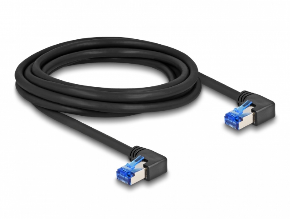 Imagine Cablu de retea RJ45 Cat.6A SFTP LSOH unghi 90 grade dreapta 3m Negru, Delock 80216