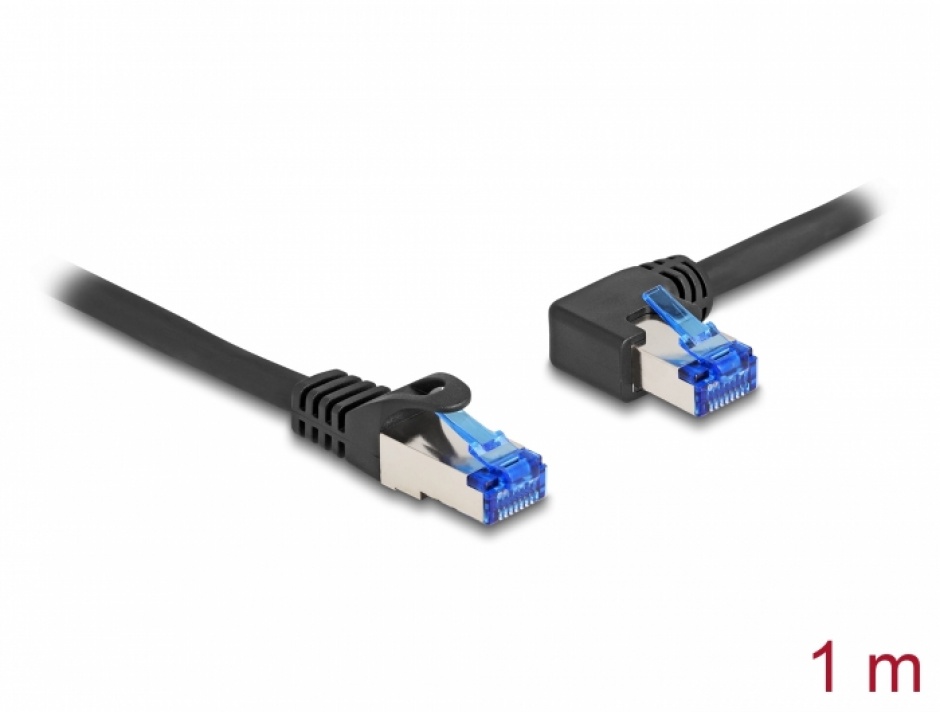Imagine Cablu de retea RJ45 Cat.6A SFTP LSOH drept/unghi 90 grade stanga 1m Negru, Delock 80218