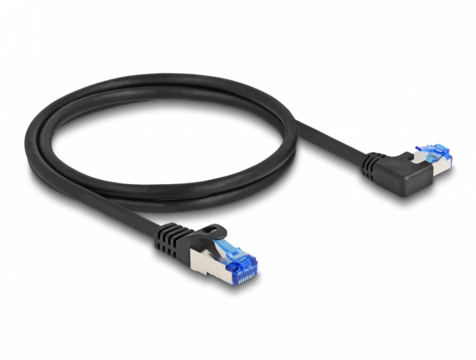 Imagine Cablu de retea RJ45 Cat.6A SFTP LSOH drept/unghi 90 grade stanga 1m Negru, Delock 80218